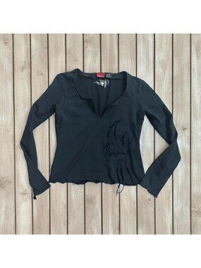 JOHNNY BLAZE Flame Black Long Sleeve Top Size Large